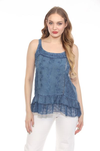 Sandwash Embroidered Tank - Denim